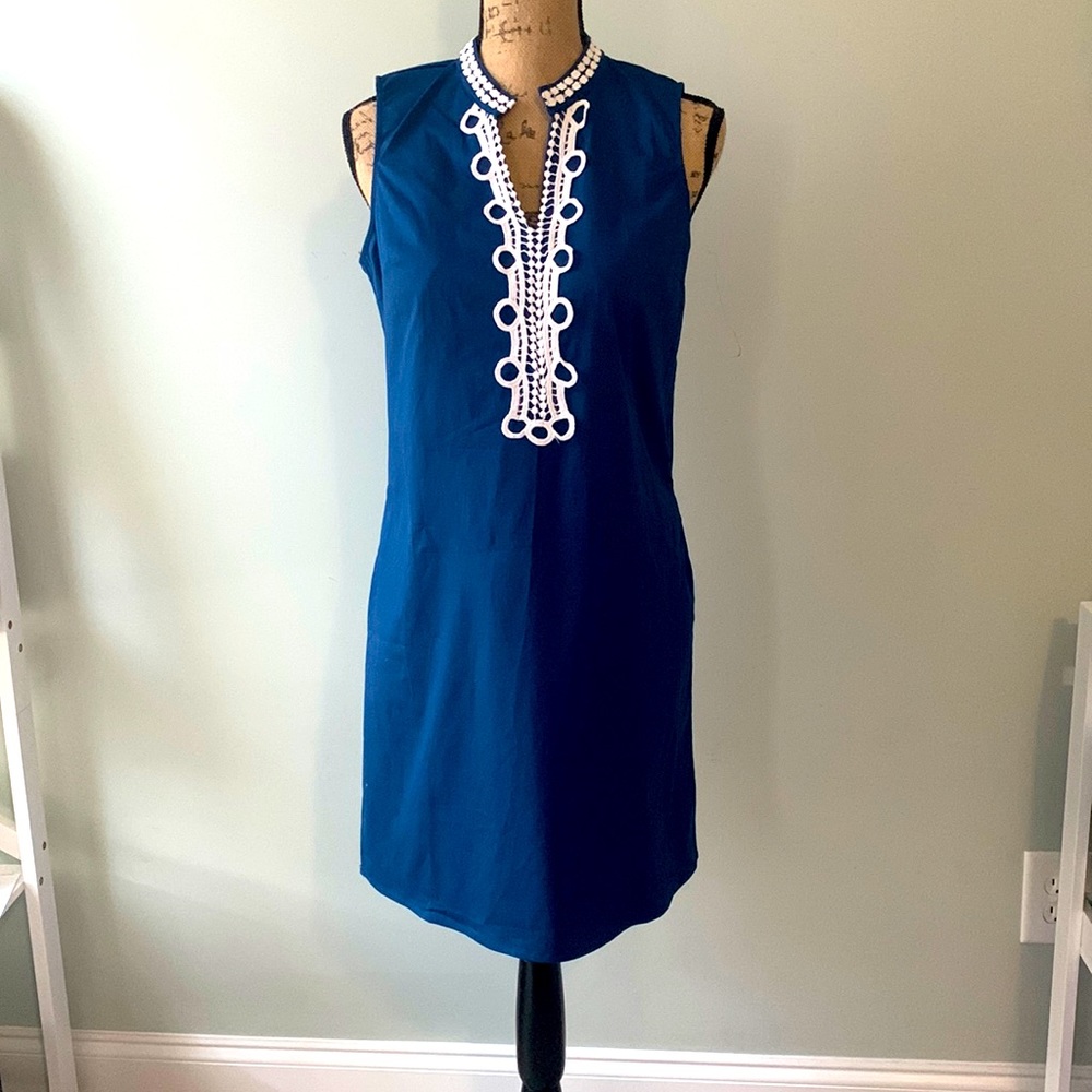 Mudpie dress Navy w/ white embroidery.